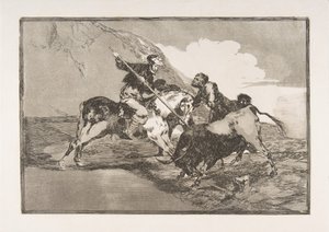 Ilustração 1 de The Tauromaquia: A maneira pela qual os espanhóis antigos caçavam touros na hor ..., 1816. de Francisco de Goya