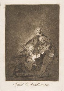 Ilustração 21 de Los Caprichos: Como eles a arrancam! ¡Qual la descañonan !, 1799. de Francisco de Goya