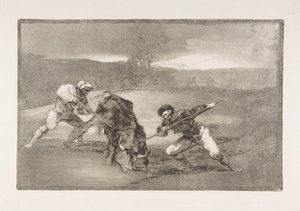 Ilustração 2 da Tauromaquia: Outra maneira de caçar a pé, 1816. de Francisco de Goya