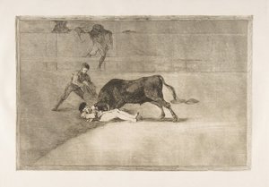Ilustração 33 do Tauromaquia: A infeliz morte de Pepe Illo no ringue de Madri., 1816. de Francisco de Goya