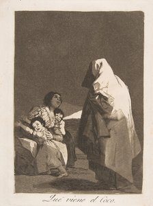 Ilustração 3 de Los Caprichos: Aí vem o bicho-papão Que vem o Coco., 1799. de Francisco de Goya