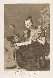 Ilustração 44 de Los Caprichos: Eles giram finamente Hilan delgado., 1799. de Francisco de Goya