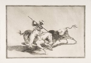 Ilustração 5 de Tauromaquia: O espirituoso Moor Gazul é o primeiro a lançar touros de acordo ..., 1816. de Francisco de Goya