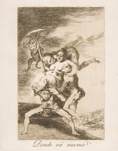 Ilustração 65 de Los Caprichos: Para onde vai a mãe Donde vá mamá, 1799. de Francisco de Goya