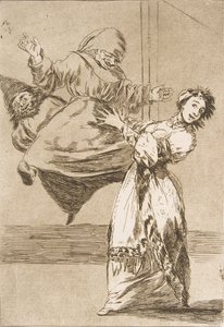 Ilustração 74 de Los Caprichos: Não grite, estúpido Sem graça, tonta, 1799. de Francisco de Goya