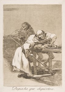 Ilustração 78 de Los Caprichos: Seja rápido, eles estão acordando Despacha, que dispiertan., 1799. de Francisco de Goya