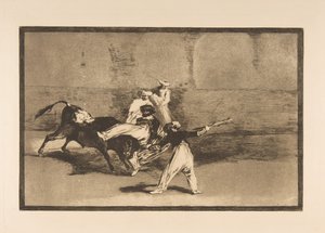 Ilustração 8 da Tauromaquia: Uma charneca capturada pelo touro no ringue, ca. 1816 de Francisco de Goya
