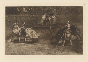 Um toureiro monta nos ombros de d?n chulo de Francisco de Goya