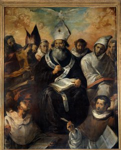São Basílio ditando sua doutrina São Basílio de Cesaree ou Basílio o Grande (330-379), monge, eveque de Cesaree de Capadócia, doutor da Igreja. Pintura de Francisco Herrera (1585-1657) (ec.esp.) 1639 Sol. 2,43x1,94 m