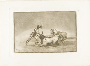 Um cavaleiro espanhol mata o touro depois de ter perdido seu cavalo, placa nove de The Art of Bullfighting de Francisco Jose de Goya y Lucientes