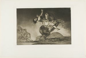 Uma mulher e um cavalo, deixe outra pessoa dominá-los, prato dez de Los Proverbios de Francisco Jose de Goya y Lucientes