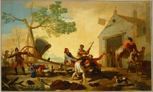 Uma luta à porta da nova taberna ... (pintura sobre tela) de Francisco Jose de Goya y Lucientes