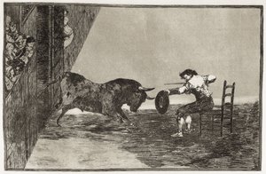 GOYA Y LUCIENTES, Francisco de (1746-1828). A ousadia de Martincho (provavelmente Antonio Ebassum) no ringue de Saragoça. 1816. (24,9 x 35,7 cm). Placa 18 de "A Arte da Tauromaquia". Gravura. ESPANHA. MADRID (COMUNIDADE AUTÓNOMA). Madrid. Biblioteca Nacion de Francisco Jose de Goya y Lucientes