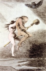 "Linda maestria" bruxas ona vassoura, c. 1802 (gravura) de Francisco Jose de Goya y Lucientes