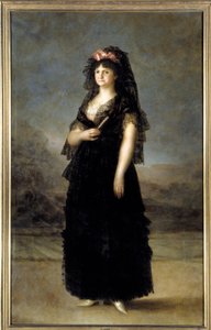 Retrato no pé da Rainha de Espanha Marie Louise (1751-1819), esposa de Carlos IV Pintura de Francisco de Goya (1746-1828) Sol do século XIX. 2,08x1,27m - Madrid, Musee du Prado - Retrato da Rainha Maria Luisa (1751-1819) vestindo uma Mantilha - Pintura de de Francisco de Goya