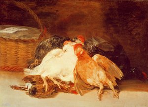 Natureza morta com galinhas mortas e uma cesta de vime (óleo sobre tela) de Francisco de Goya