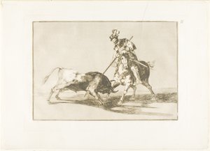 O Cid Campeador lançando outro touro, placa onze de The Art of Bullfighting de Francisco Jose de Goya y Lucientes