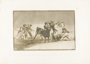 Os mouros usam os burros como barreira para se defenderem do touro cujos chifres foram derrubados com bolas, placa 17 de The Art of Bullfighting de Francisco Jose de Goya y Lucientes