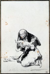 A mulher má (Mala mujer). A mulher malvada. A cena da antropofagia, uma bruxa devora uma criança. Lavagem cinzenta por Francisco Goya y Lucientes (1746-1828) Sol. 0,21x0,14 m Paris, musee du Louvre. de Francisco de Goya