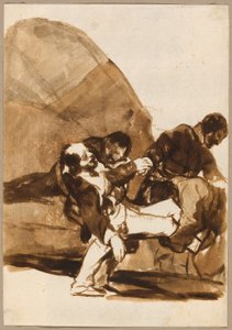 Três homens carregando um soldado ferido, de Imagens de Espanha, Álbum F de Francisco Jose de Goya y Lucientes