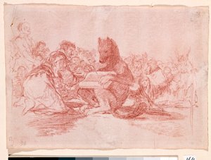 Destres de Guerra: "Isto é o pior". Representação dos partidários da monarquia de Fernando VII de Espanha como animais. Desenho de preparação em lápis vermelho para gravura n.74 de Francisco de Goya y Lucientes (1746-1828). 1810-1812. Madrid. Museu do Prad de Francisco de Goya