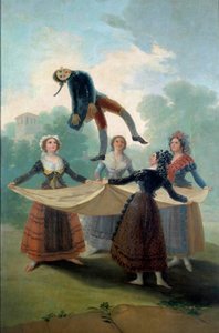 Jovens mulheres atirando para o ar com um pano uma boneca de trapo. Pintura de Francisco de Goya (1746-1828) 1792, Sol. 1,6x2,67 m Madrid, Musee du Prado - A marioneta. Jovens raparigas a vomitarem uma boneca de trapo com um lençol. Pintura de Francisco de de Francisco de Goya