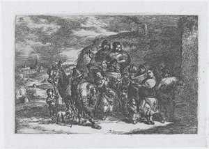 Placa 13: um grupo de pessoas ao ar livre incluindo possivelmente músicos, da série de cust..., 1850.