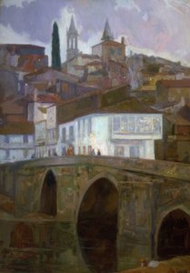 ENTRE LUZES (BETANZOS) –OLEO - LIENZO - 1918–90X62 CM– de Francisco Llorens Diaz