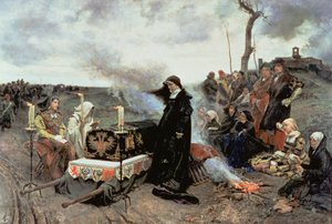 Joanna the Mad (1479-1555) que acompanha o caixão de Filipe, o bonito (1478-1506) para a Cartuja de Miraflores, em Granada, 1877