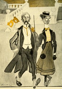 Um casal inglês na França sendo ridicularizado por seu estranho senso de moda, 1903