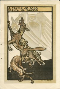 Ilustração de Francisco Sancha Lengo (1874-1936) - Flying leaf, circa 1915 - A carne de lobo diente de perro - Guerra de 14-18, Alemanha Prússia, Inglaterra Grã-Bretanha, Belligerantes e símbolos, França, língua espanhola, Imprensa Estrangeira - William II