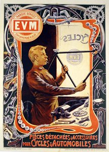 Cartaz publicitário E.V.M. acessórios para bicicletas (cor litho)