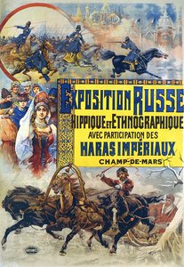 Cartaz publicitário de um espectáculo de equitação russa