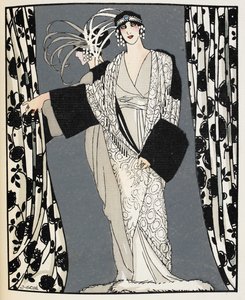 Blanc et noir. Uma mulher com um fato desenhado em 1855 por John Redfern, ilustração de 