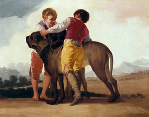 Meninos com mastim, c.1786 (óleo sobre papelão) de Francisco de Goya