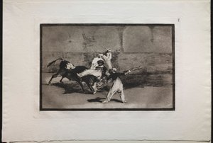 Touradas: uma charneca capturada por um touro no ringue, 1876. de Francisco de Goya