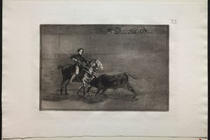 Touradas: Coragem viril do célebre Pajuelera no ringue em Saragosa, 1876. de Francisco de Goya