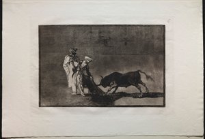 Touradas: os mouros fazem uma peça diferente no ringue Chamando o touro com o Burnous, 1876. de Francisco de Goya