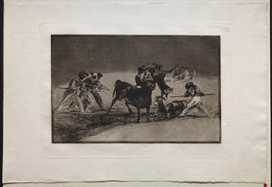 Touradas: os mouros usam burros como barreira para se defender contra o touro cujos chifres foram derrubados com bolas de Francisco de Goya