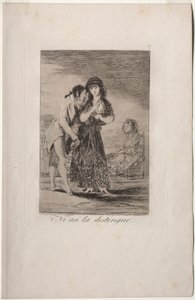 Caprichos: Mesmo assim, ele não pode fazê-la sair. de Francisco de Goya