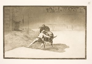 O famoso Martincho coloca as banderillas, engana o touro com os movimentos do seu corpo de Francisco de Goya