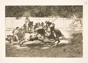O poderoso Rendon lança um touro, a estocada que causou sua morte na arena em Madrid de Francisco de Goya