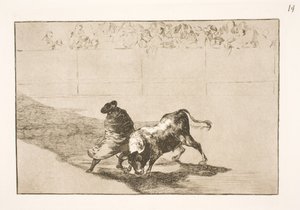 O talentoso aluno de Falces, envolto em sua capa, engana o touro com os movimentos de seu corpo de Francisco de Goya
