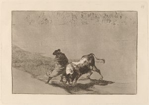 O estudante muito hábil do falso, envolto em sua capa, engana o touro com o jogo de seu corpo de Francisco de Goya