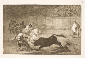 Um piloto espanhol quebra lanças curtas com a ajuda de seus segundos de Francisco de Goya