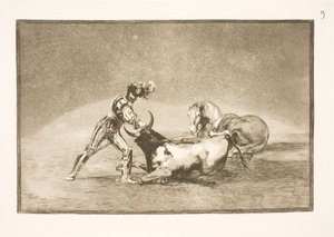 Um cavaleiro espanhol mata o touro depois de perder seu cavalo de Francisco de Goya