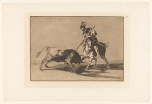 Rodrigo Diaz de Vivar verwondt een stier El Cid Campeador lançando outro touro Stierengevechten (título da série) La Taureamachie (título da série) Tourada (título da série) de Francisco de Goya