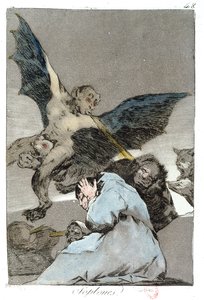 Soplones (rajadas de vento), placa 48 de &39;Los Caprichos&39;, final do século XVIII de Francisco de Goya