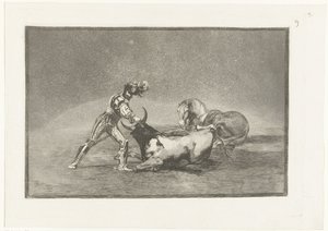 Spanse rider doody no stier Um cavaleiro espanhol mata um touro depois de perder seu cavalo Stierenvechten (título da série) Tourada (título da série) de Francisco de Goya