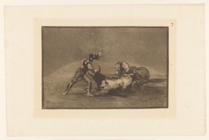 Spanse rider doodt een stier Um cavaleiro espanhol mata um touro depois de perder seu cavalo Stierengevechten (título da série) La Taureamachie (título da série) Tourada (título da série) de Francisco de Goya